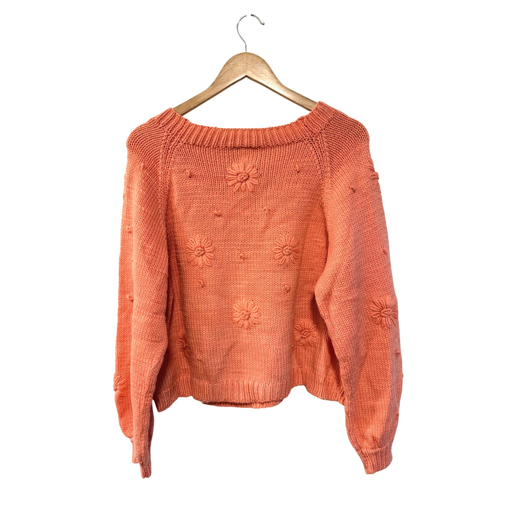 Tach Clothing M 100% Wool Jana Sweater $305 Handmade Knit Daisy Coral Pink - Picture 8 of 11